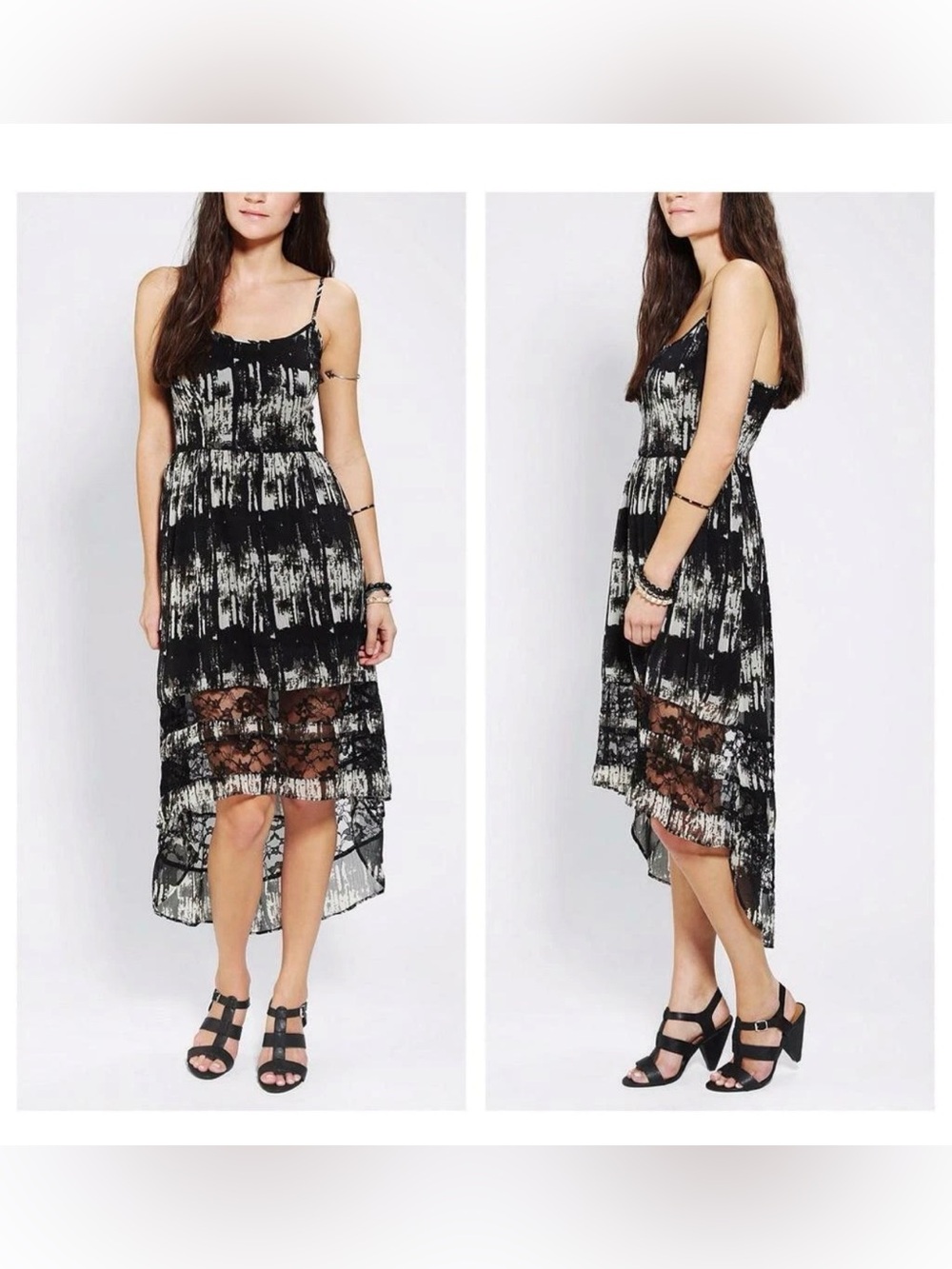 Women’s Black & White High-Low Lace Panel Sun Dress - Picture 1 of 7